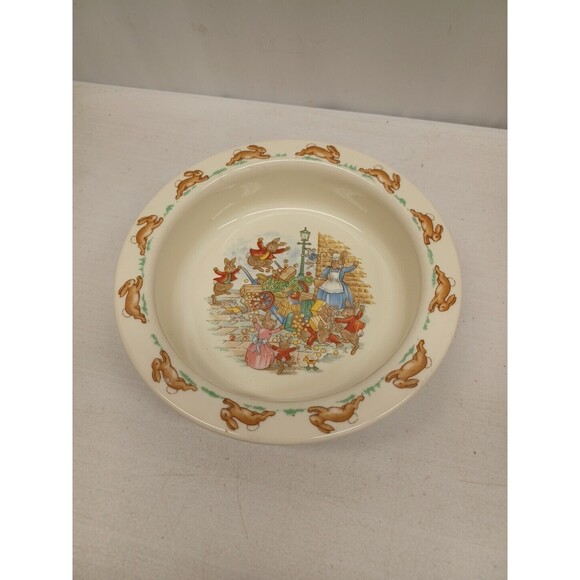 Vtg Royal Doulton Bunnykins Bowl Toppling the Fruit Cart Rabbit Bunny - Picture 1 of 8